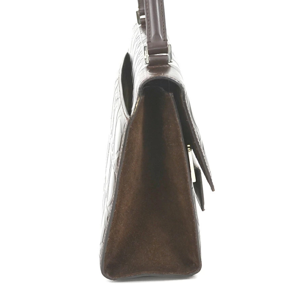Salvatore Ferragamo Gancini leather shoulder brown bag silver Brown Silver